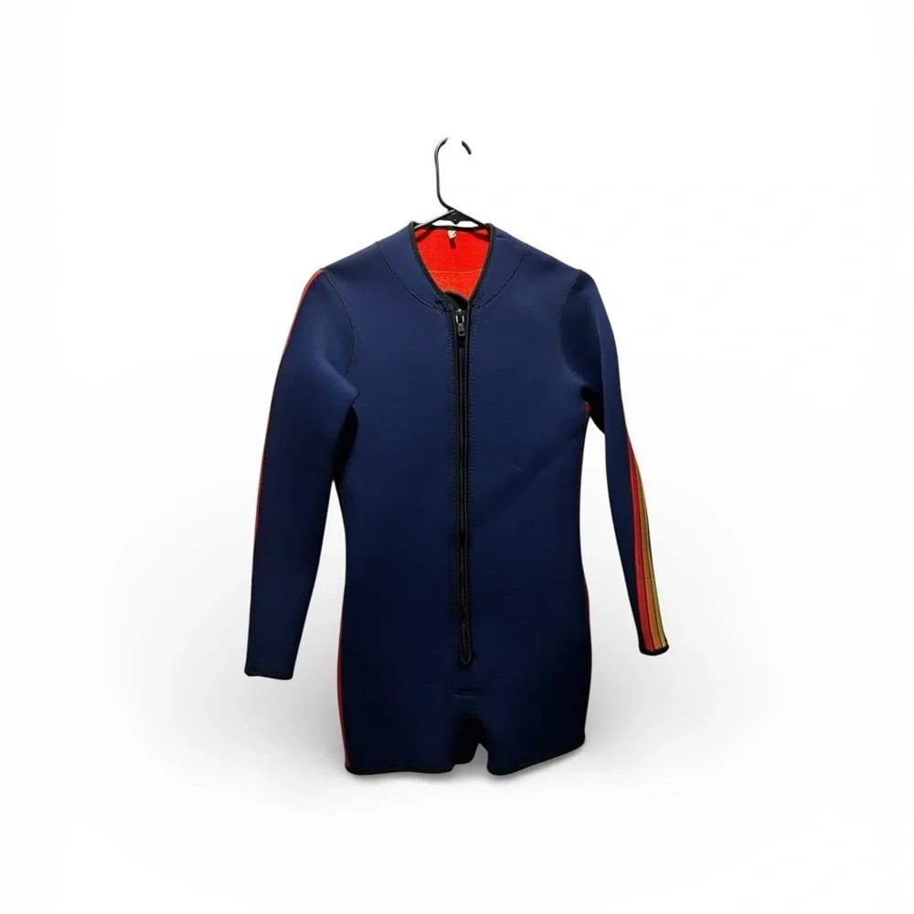 Men's Navy Swim Rash Guard Set with Red and Yellow Trim